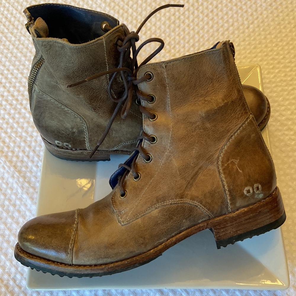 Men’s BED STU Size 10M Cobbler Series Lace-Up Ankle Boots Taupe Brown